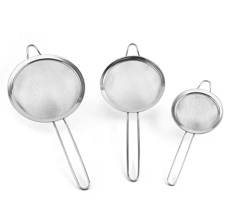 Kit Peneira Grandes Coador Em Aço Inox - 3 Tamanhos P/ M/ G Para Cozinha